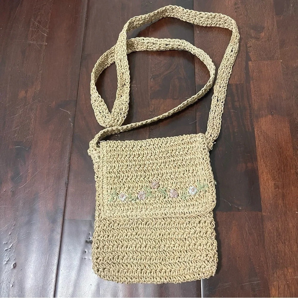 Handbags - Vintage Straw Mini Crossbody Embroidered Shoulder bag Purse Floral